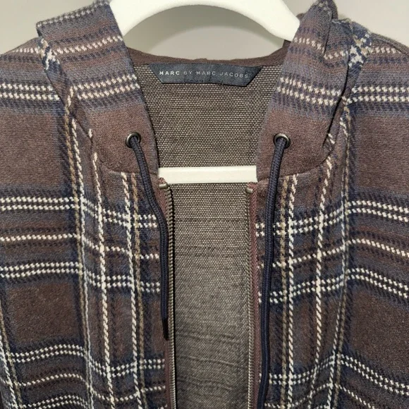 Marc by Marc Jacobs Plaid Zip-Up Hoodie Jacket – Brown & Navy - Picture 2 of 10